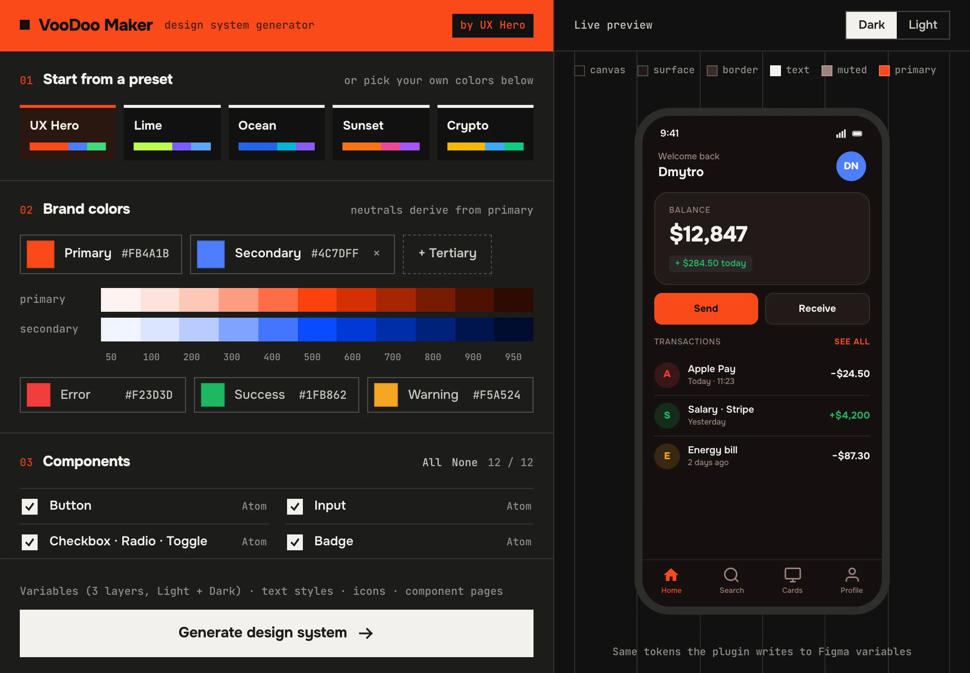 VooDoo Maker in Figma dark theme